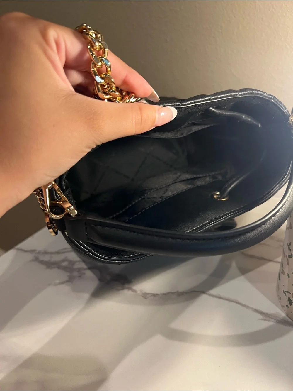 Michael Kors Black Quilted Leather Satchel with Gold Hardware
